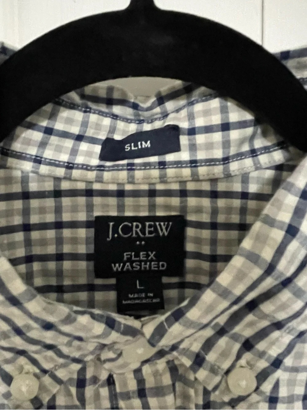 J. Crew Men’s White and Navy Grid Button-Down Shirt